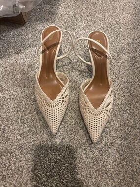 Zara Cream Crochet Pointed Slingback Mules
